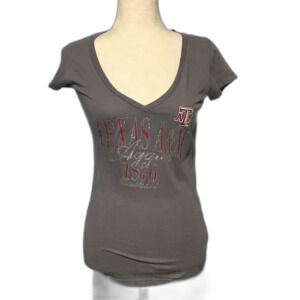 Texas A&M Aggies V-Neck Tee Gray Pink Women's Medium